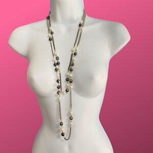 EXPRESS Silver Tone Gray Pearl Layered Necklace